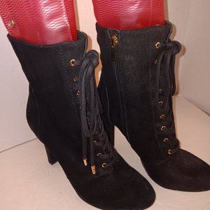 INC Black Suede lace-up antique midcalf boots sz: 8.5M